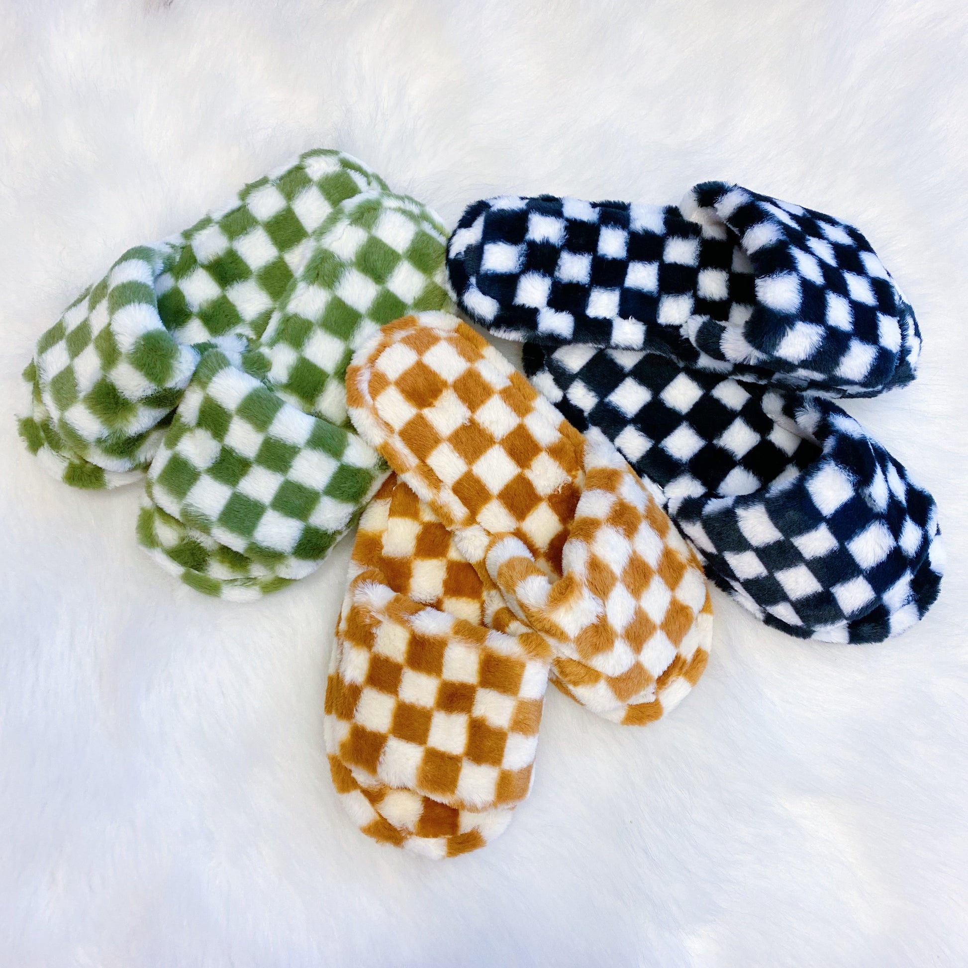 Checker Cozy Open Toe Slippers