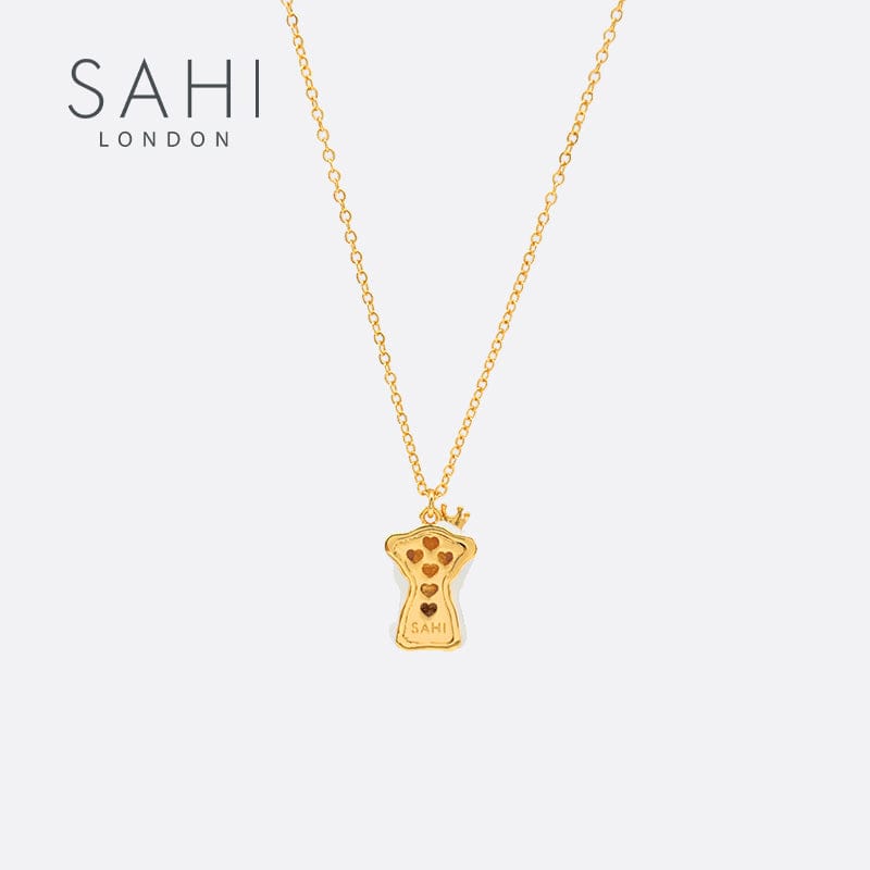 Gold Enameled Chain Cute Bear Pendant Necklace