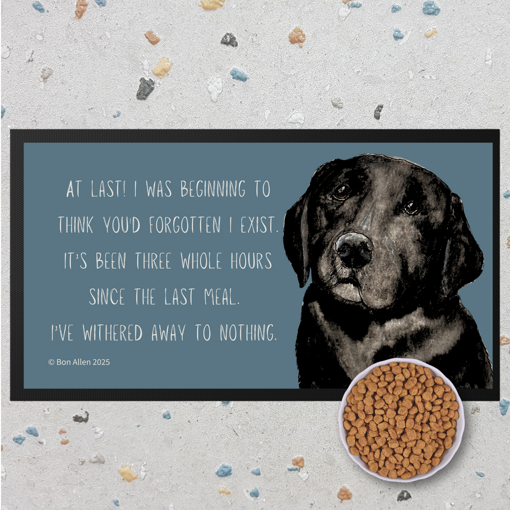 Starving Since Breakfast Pet Bowl Mat – Featuring the Black Labrador