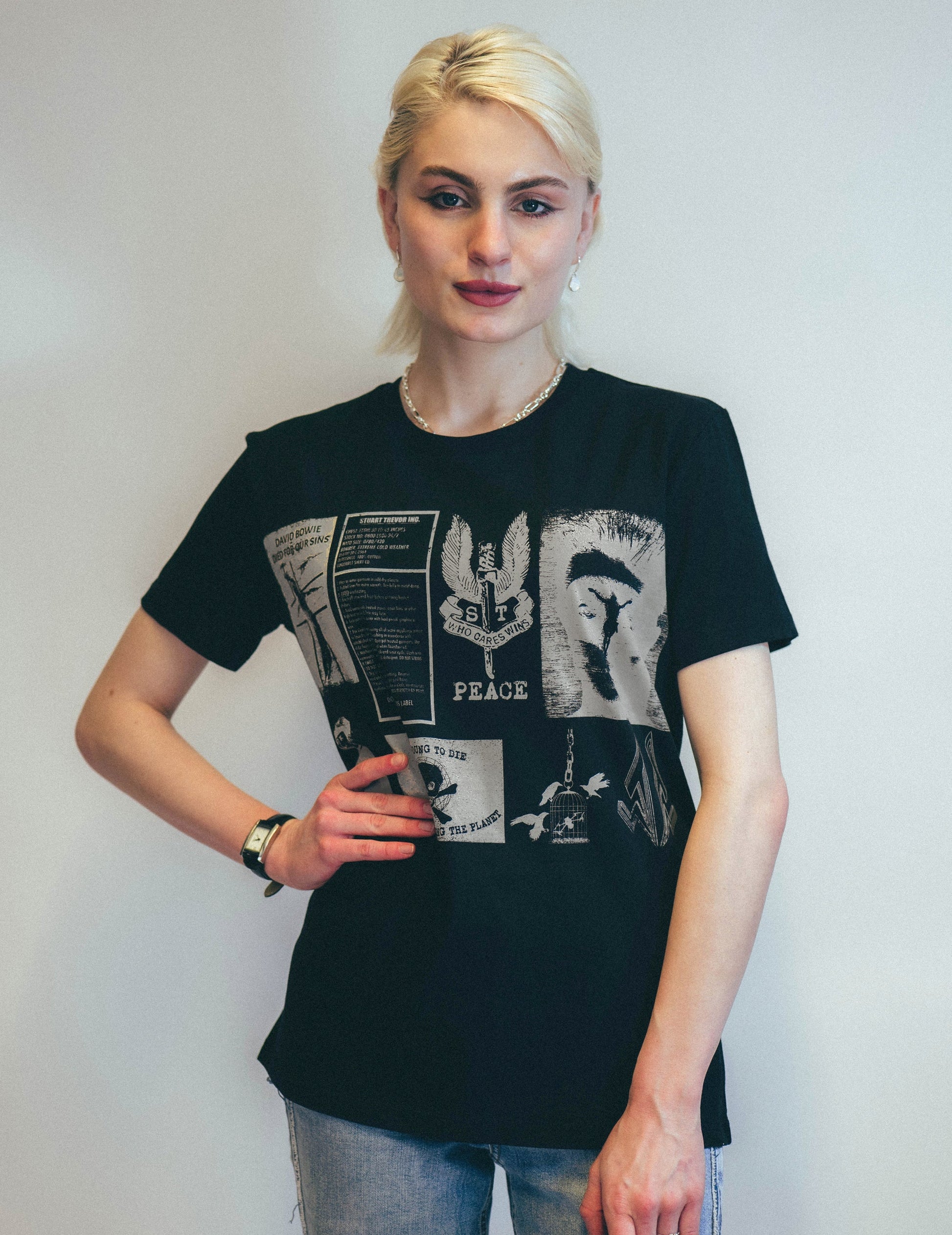 T-Shirt with Printed Patches in Black