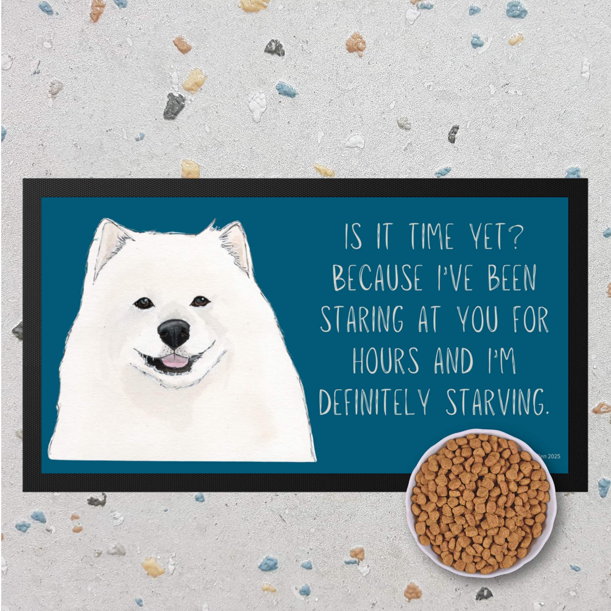 Starving & Staring: Samoyed-Approved Pet Bowl Mat