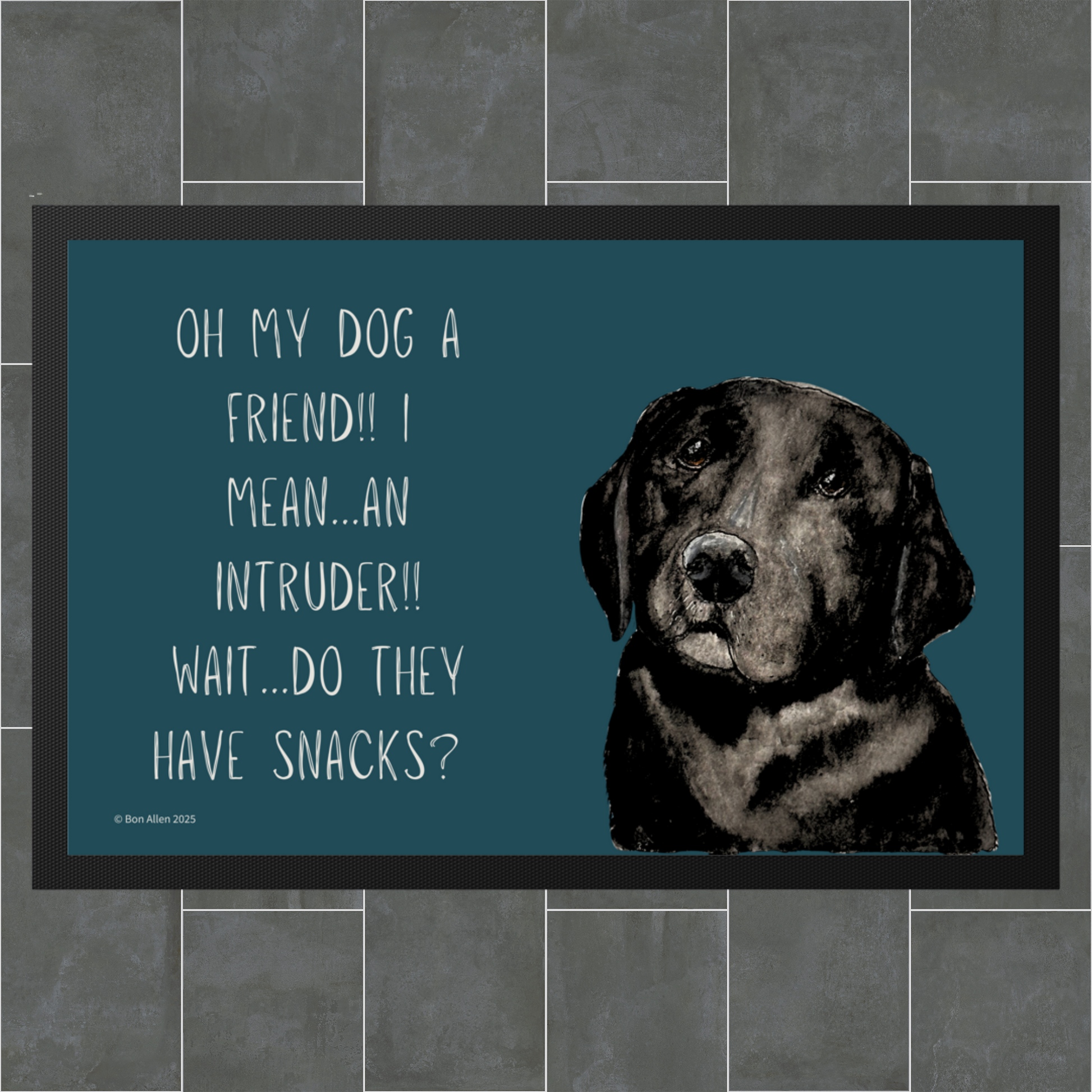 Black Labrador Welcome Mat – Is It a Friend, Intruder… or Snack Delivery?!