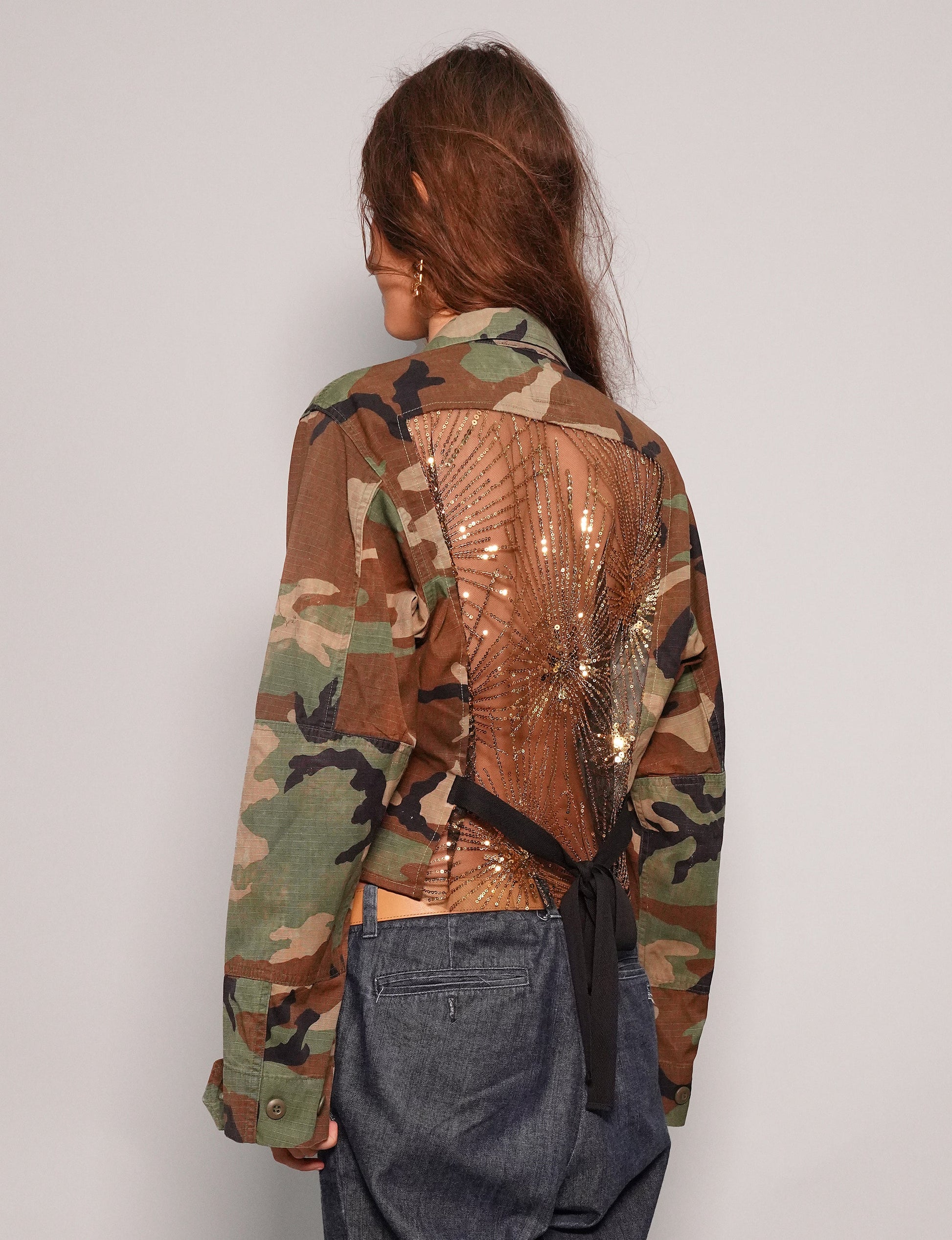 Cropped Party Back Shirt - Gold Sequin - Camo