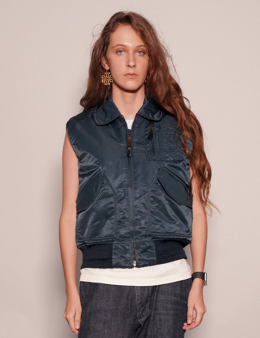 Light Weight Collared Bomber Gilet in Navy