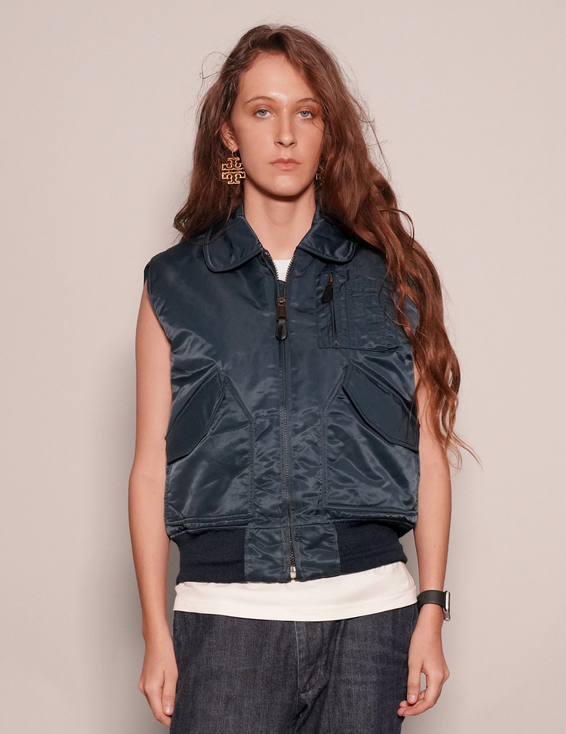 Light Weight Collared Bomber Gilet in Navy