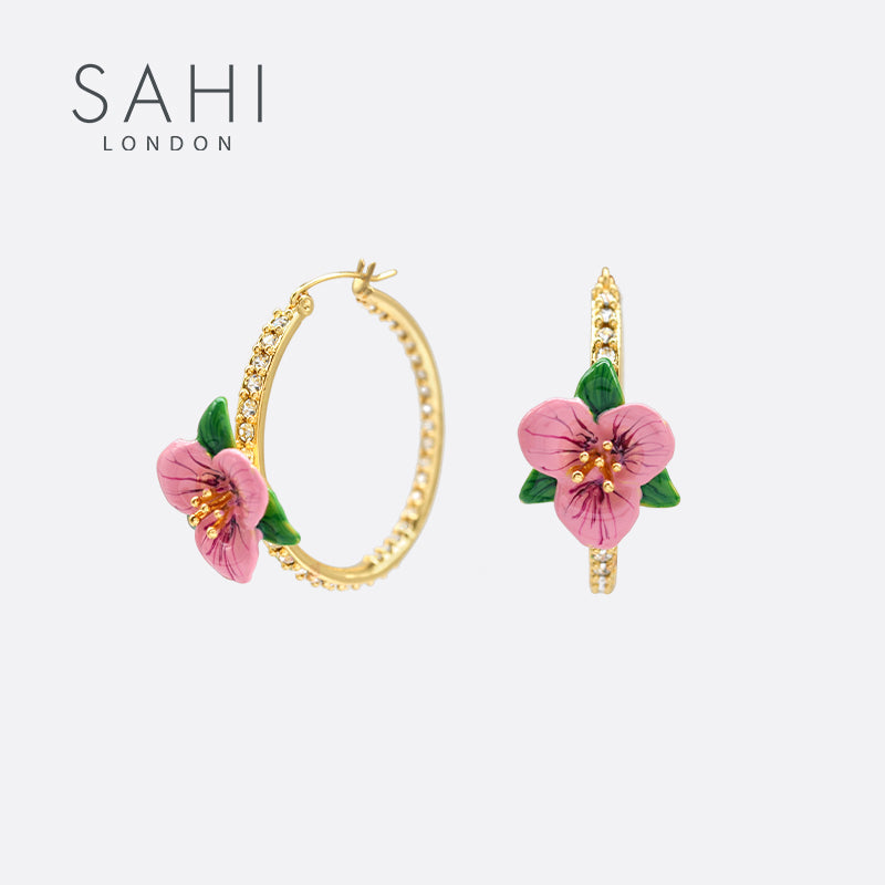 Enchanting Garden Hoop Earrings in 18K Gold Plated