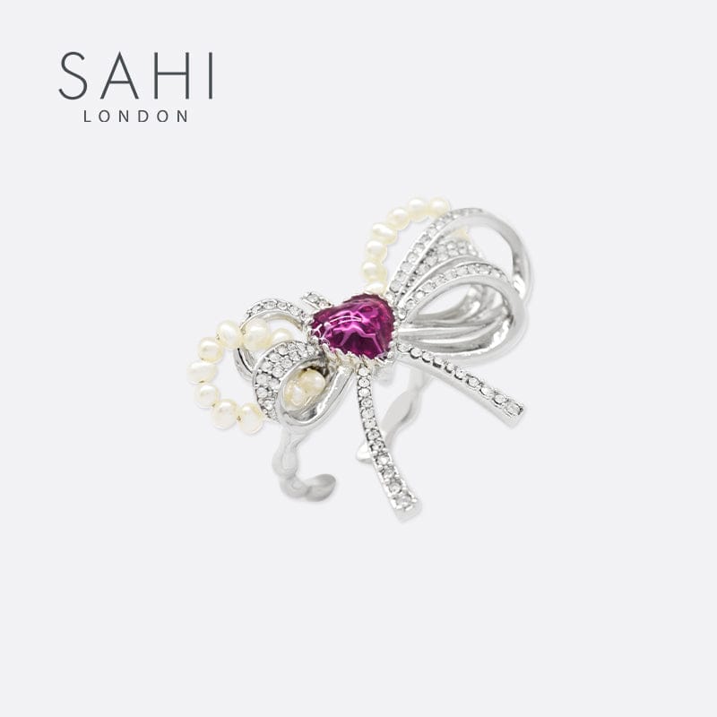 Love Heart Enamel Bow Adjustable Ring