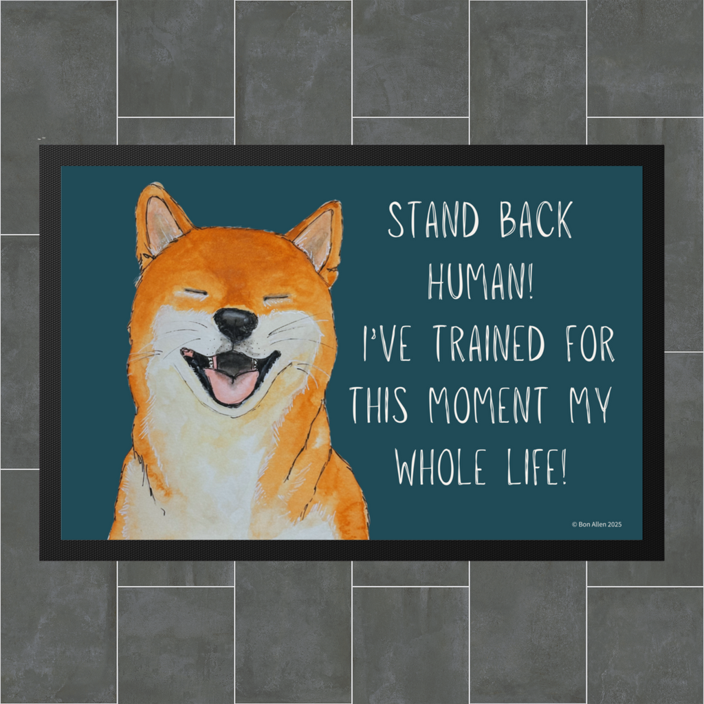 “Stand Back, Human!” Shiba Inu Door Mat – Guard Dog Vibes, Fluffy Edition
