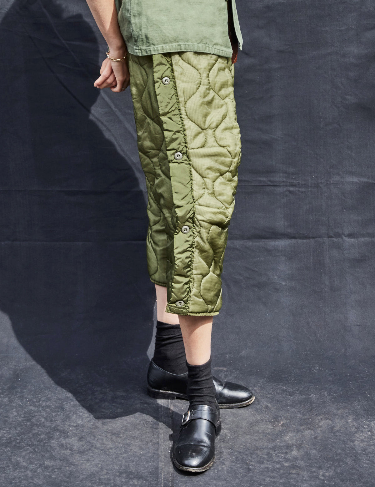 Button Quilted Cropped Trousers