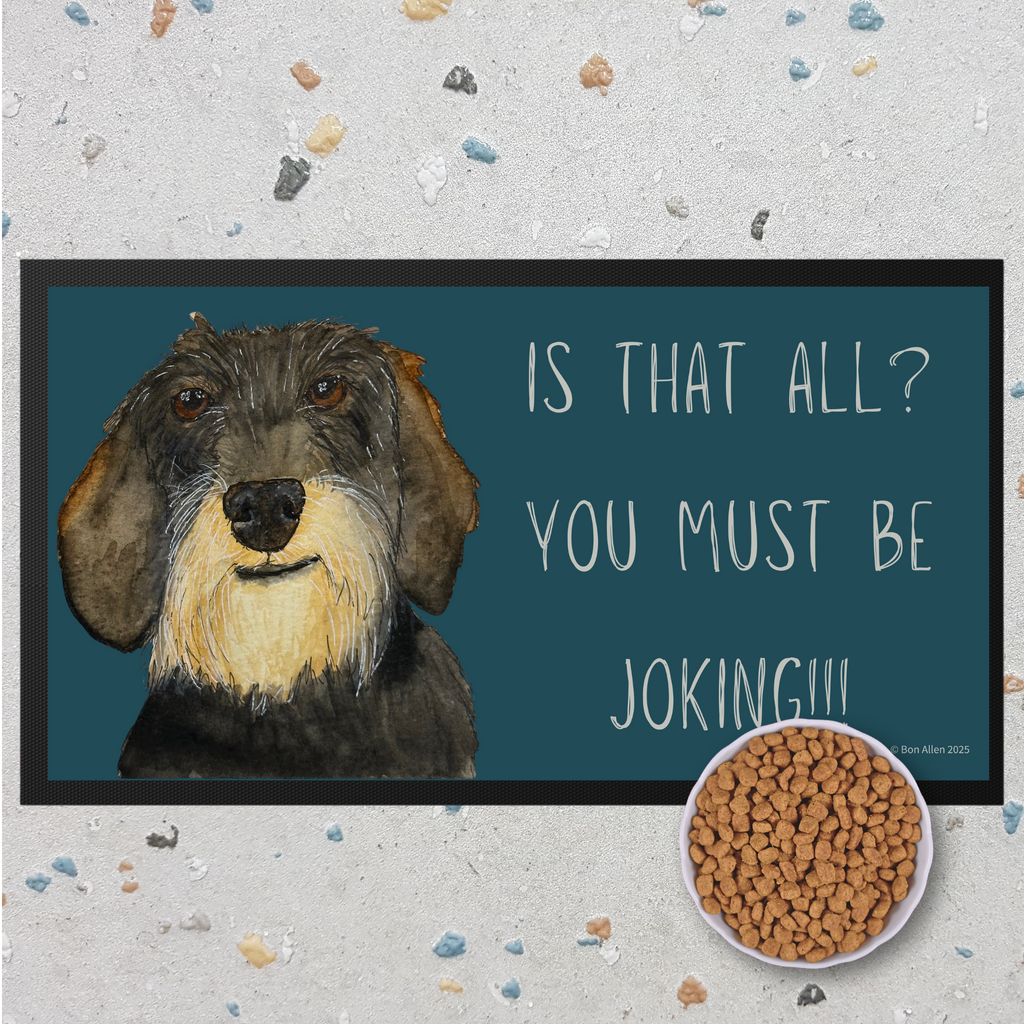 Wire Haired Dachshund Dining Drama – Hilarious Pet Bowl Mat!