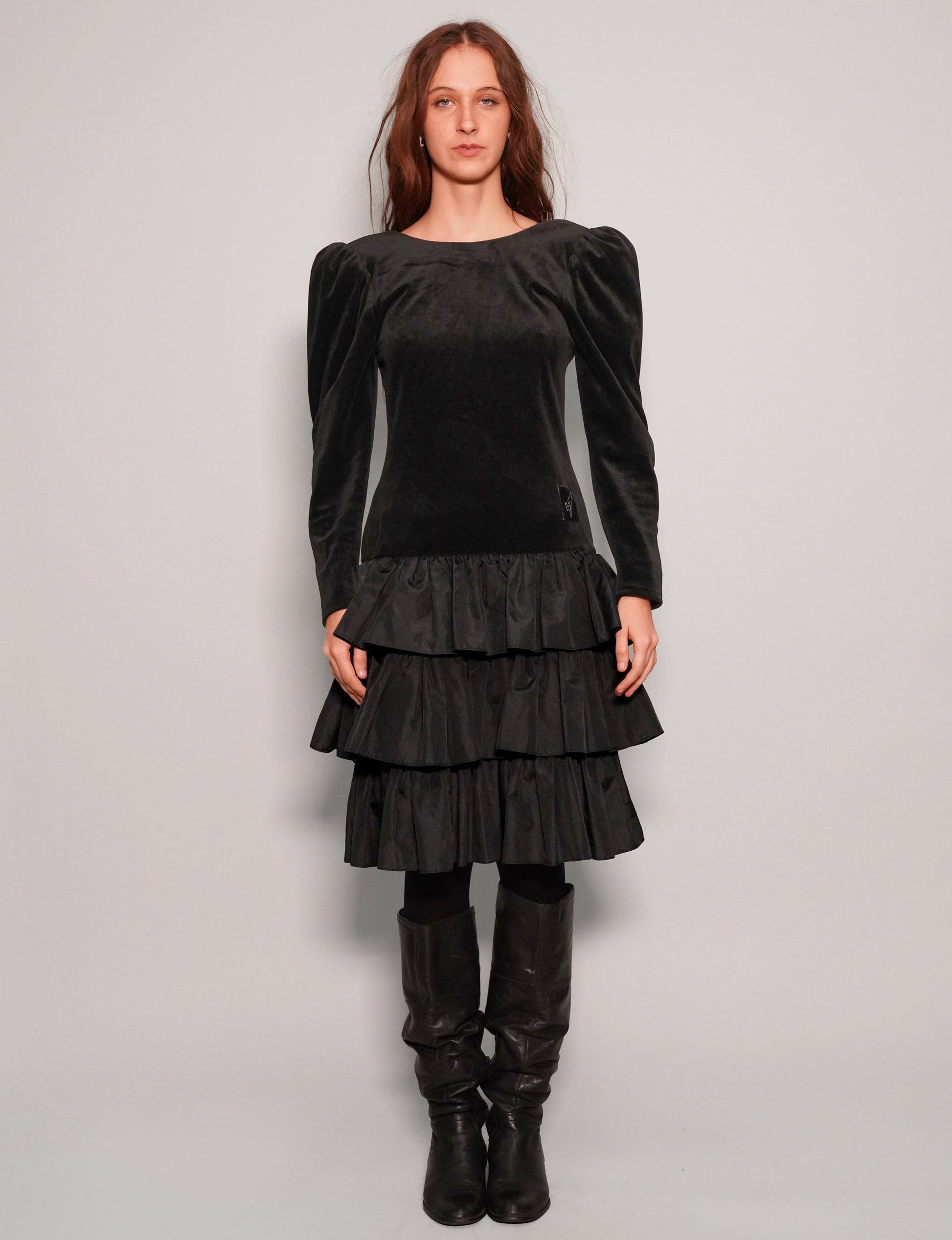 Vintage Dusk Black Velvet Dress