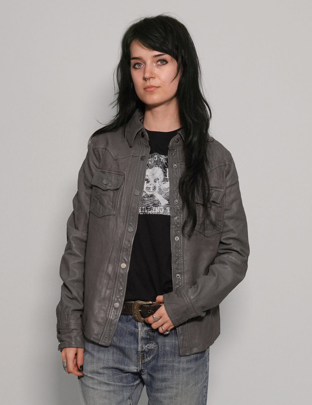 Immortal Leather Jacket in Grey