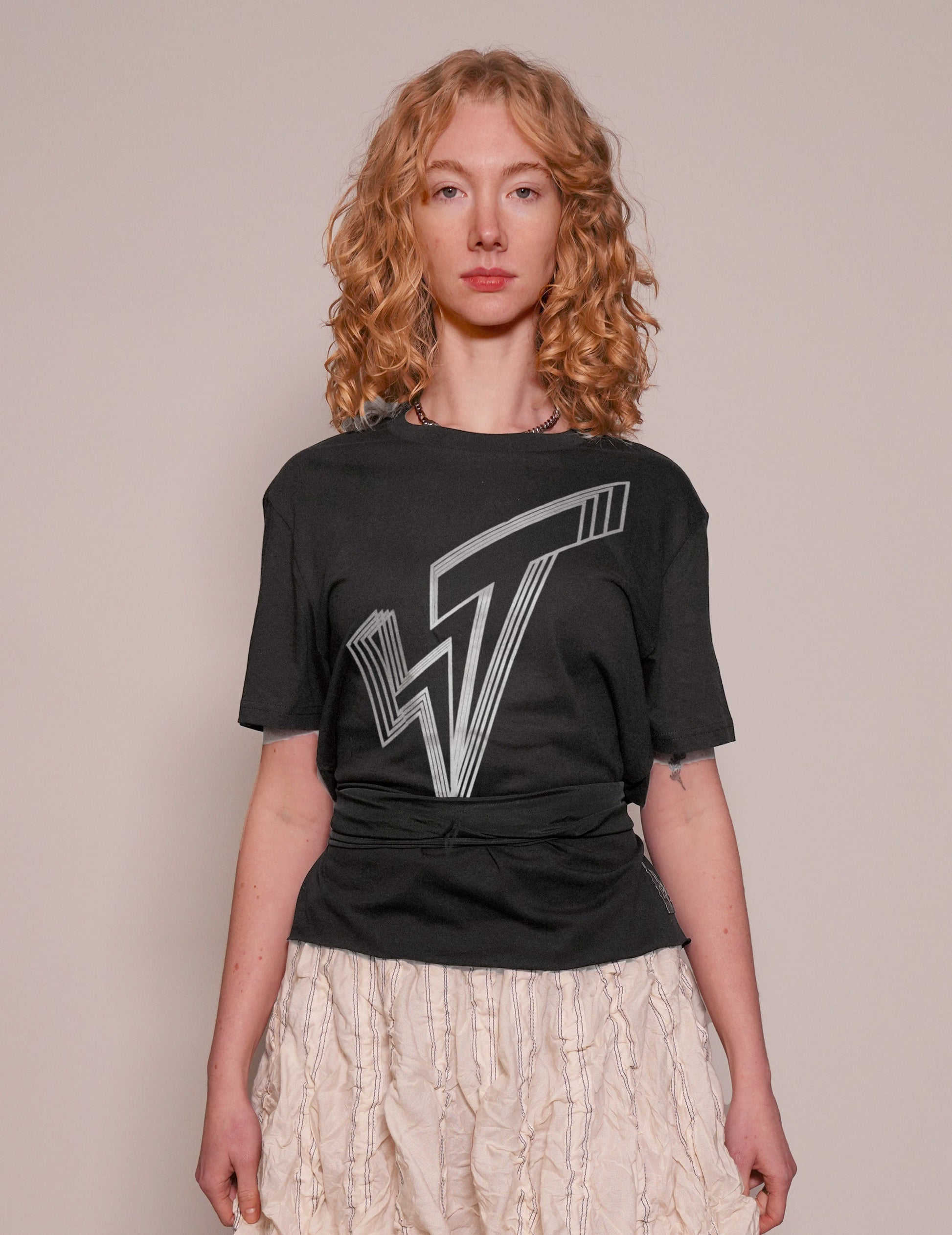 ST Silver Logo Tie-Tee in Black with Black Tie