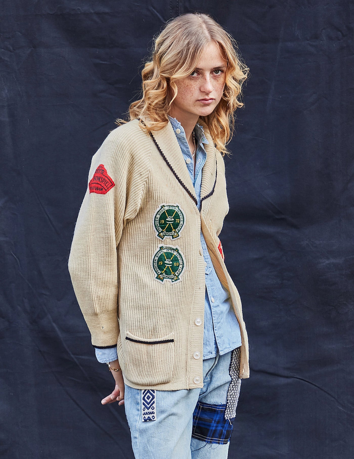 Vintage Inter-Service Club Bowls Cardigan in Beige