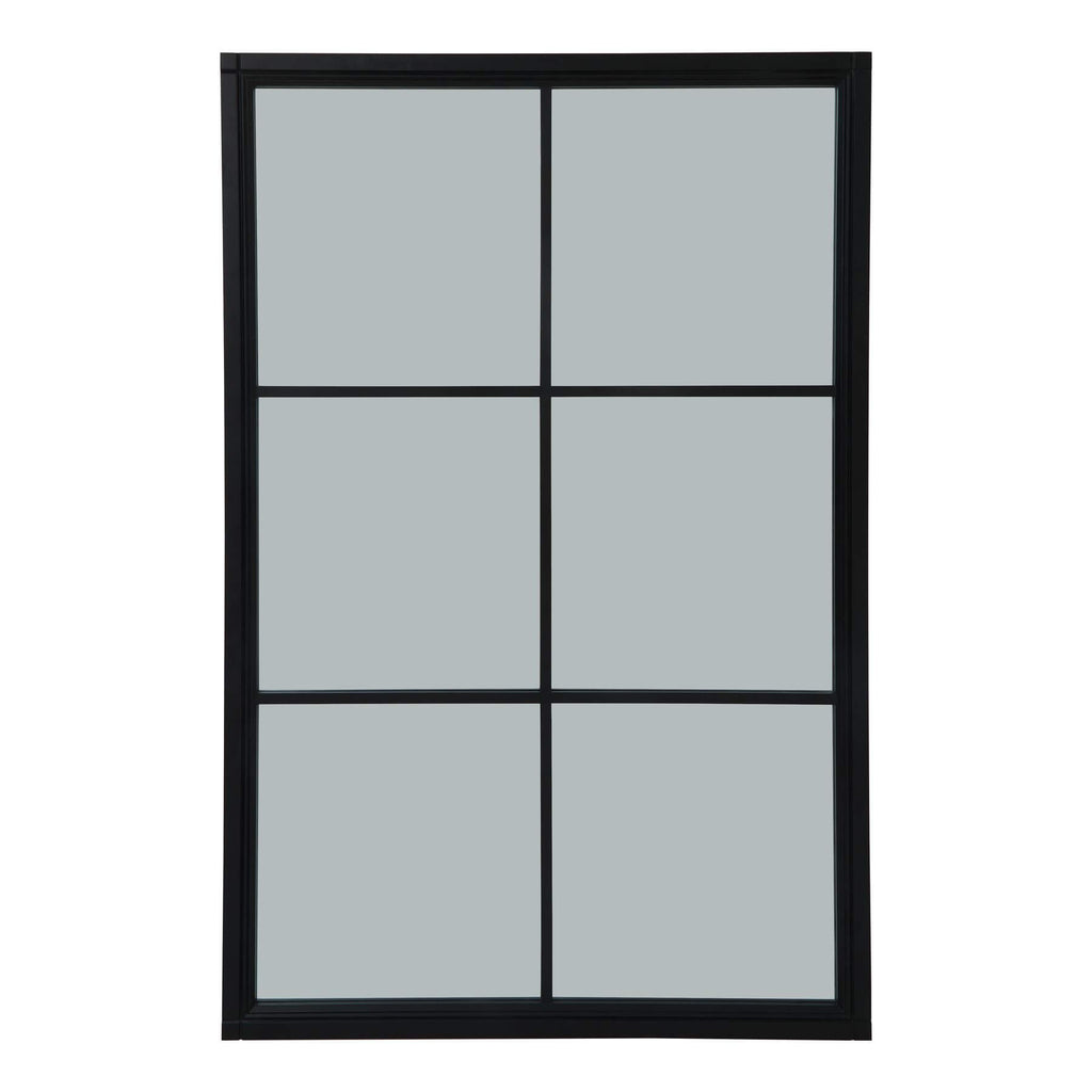 Oversized Georgian-style window mirror with ebony wood frame and grid detailing, enhancing light and space by Sostter at brixbailey.com