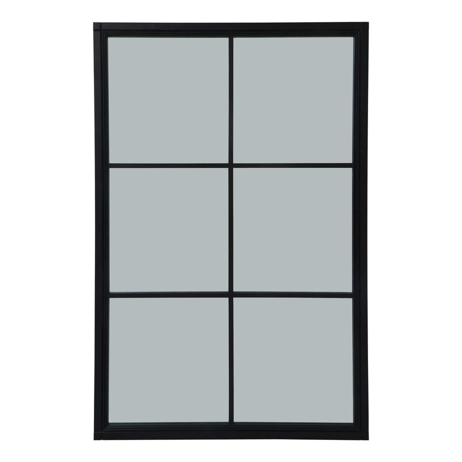 Oversized Georgian-style window mirror with ebony wood frame and grid detailing, enhancing light and space by Sostter at brixbailey.com
