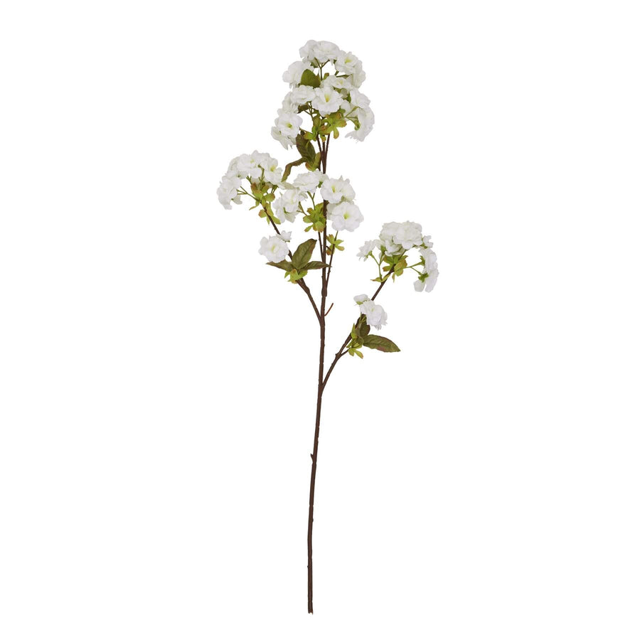 Lifelike 130cm white artificial cherry blossom stem with ultra-realistic petals for home decor by Sostter at brixbailey.com