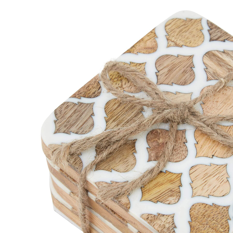 Modern geometric wood-effect coasters, set of 4, warm brown tones with clean lines for stylish drink protection. by Sostter at brixbailey.com