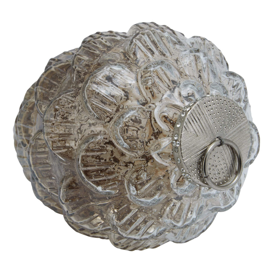 Hand-blown glass pine cone bauble with coffee-to-white ombre gradient, rustic winter decor accent by Sostter at brixbailey.com