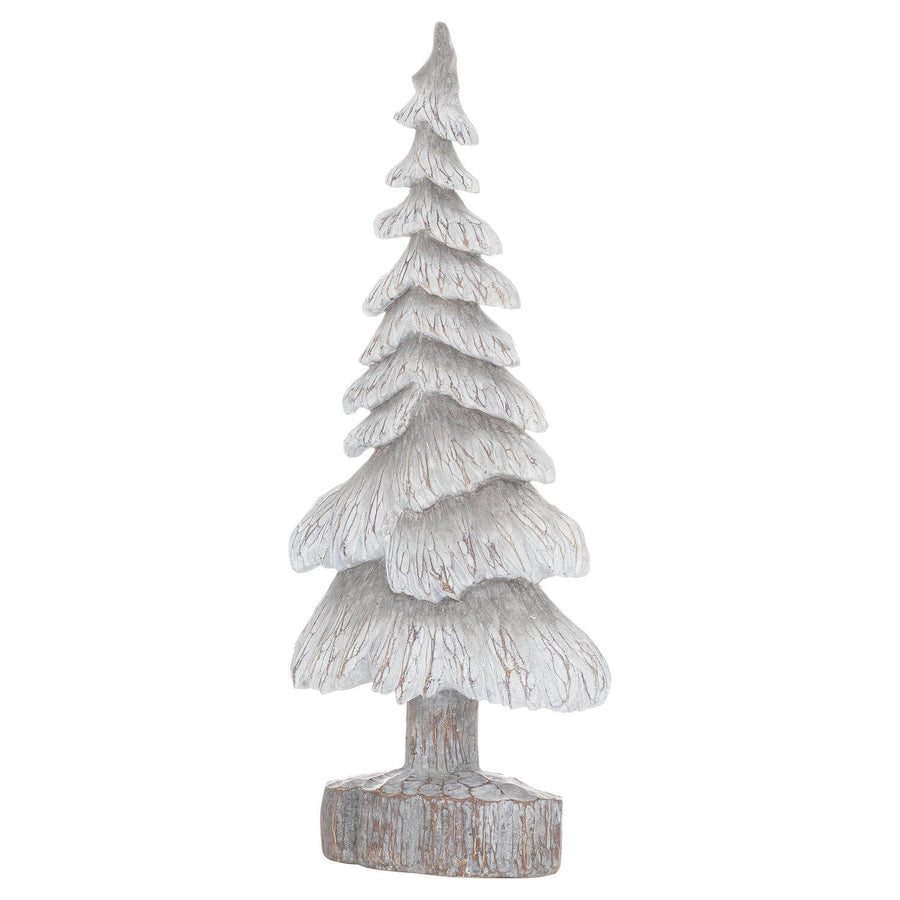 Handcrafted grey resin winter tree with snowy accents, wood-effect texture, 47cm tall, perfect for mantels or shelves. by Sostter at brixbailey.com