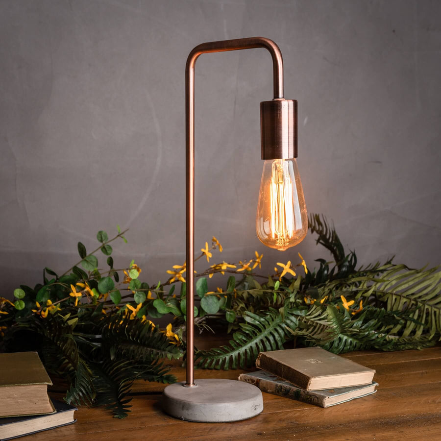 Copper and stone industrial lamp with E27 socket, 47cm tall, modern home decor  by Sostter at brixbailey.com