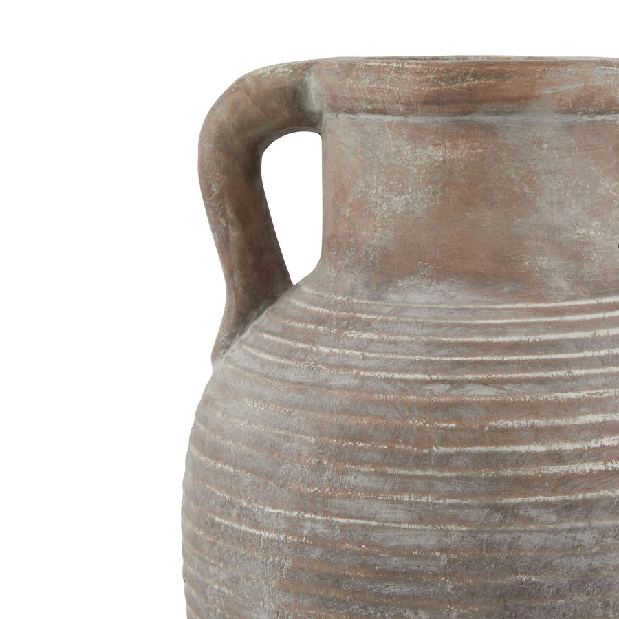 Handcrafted Siena amphora ceramic pot in weathered brown with ribbed detailing, 42cm Tuscan-style home decor by Sostter at brixbailey.com