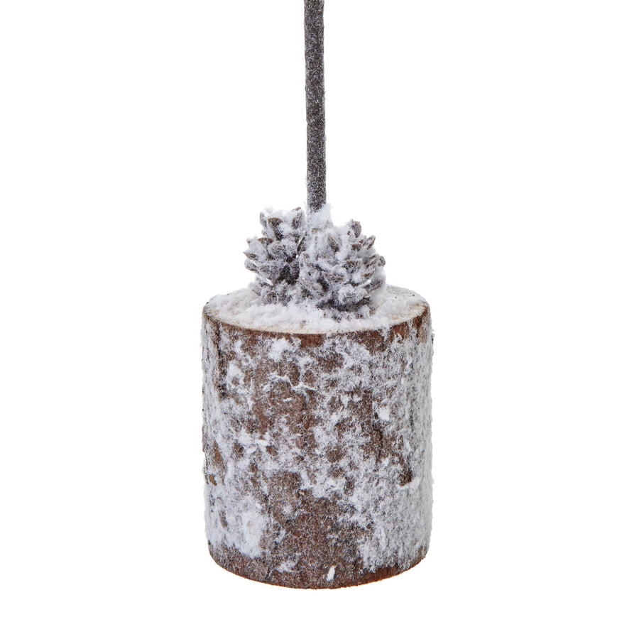 Miniature snow-dusted winter tree with handcrafted wood log base, 35cm rustic home decor by Sostter at brixbailey.com