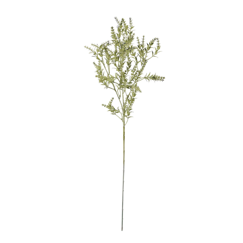 Handcrafted green plastic broom stem for floral decor, 75cm tall with feathery strands, rustic botanical design by Sostter at brixbailey.com