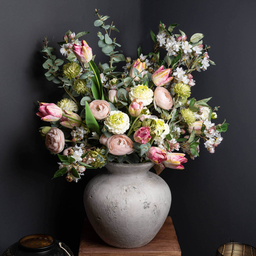 Darcy large antique white ceramic vase with Greek-inspired design, 30cm tall, for floral arrangements and home decor by Sostter at brixbailey.com