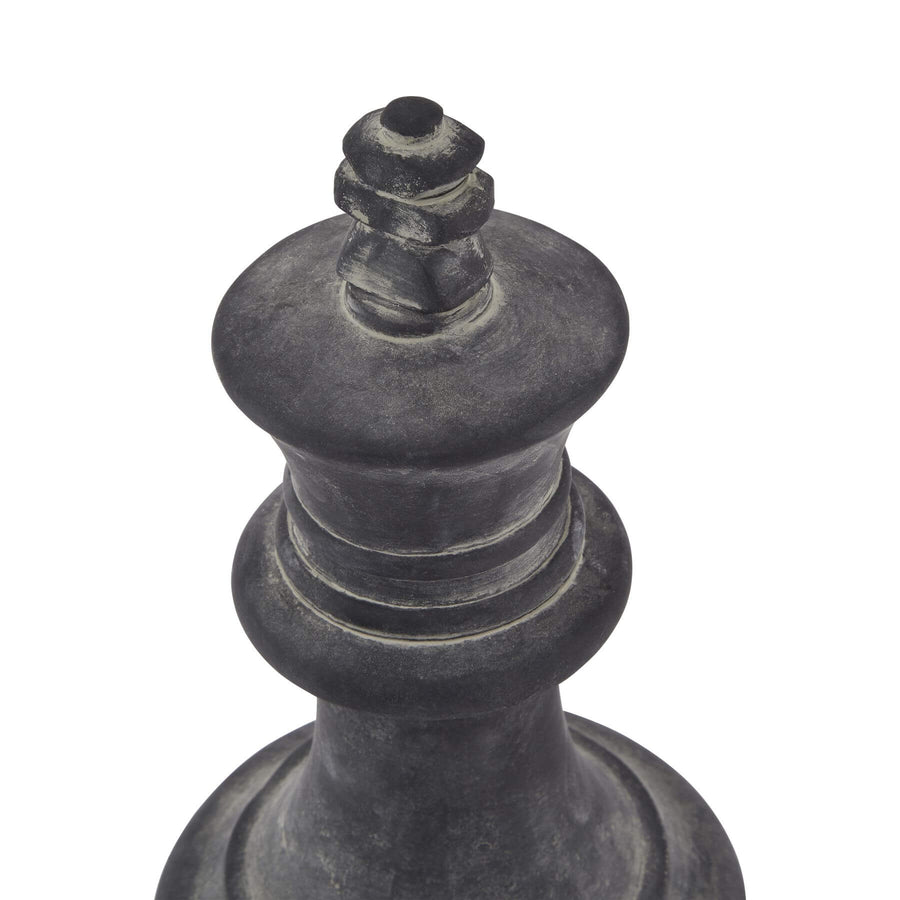 Handcrafted ceramic chess king sculpture in matte grey, 28cm tall, for game or decor by Hill Interiors at brixbailey.com