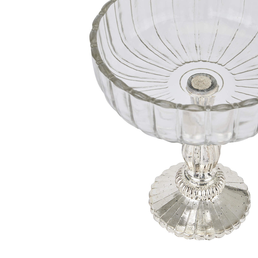 Silver mercury glass bowl with reflective finish, perfect for centerpieces or decorative display, 23cm diameter by Sostter at brixbailey.com
