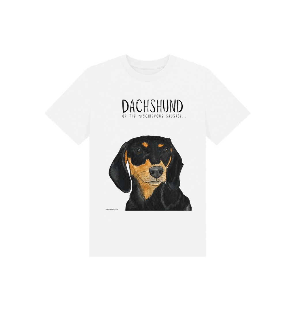 Mischievous Black & Tan Hot Dog Kids' T-Shirt – Small Pup, Big Attitude!