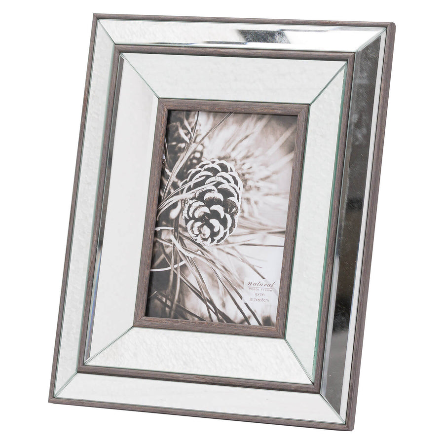 Tristan wood frame with beveled mirror in warm brown, 31cm x 26cm, for 5x7 photos  by Sostter at brixbailey.com