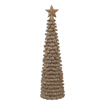 Handcrafted 38-inch cedar tree sculpture with lifelike textures, beige resin finish, and delicate star accent for winter decor. by Sostter at brixbailey.com