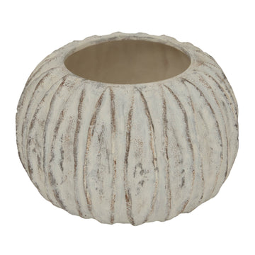 White ceramic sculptural vase with vertical fin detailing, contemporary home decor from the Lorenzo Collection by Sostter at brixbailey.com