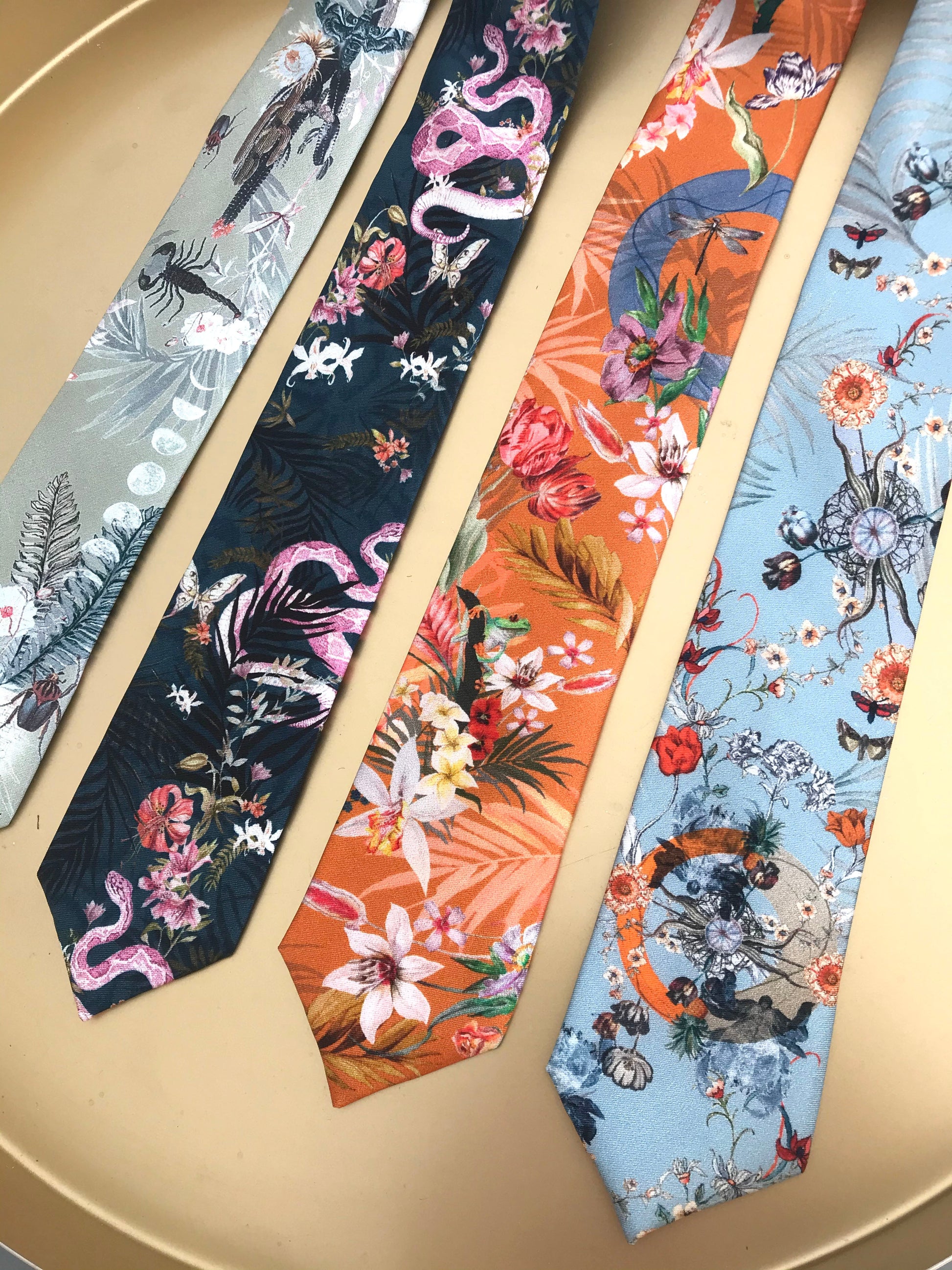 Rust Orange Silk Tie with Tropical Eden Print
