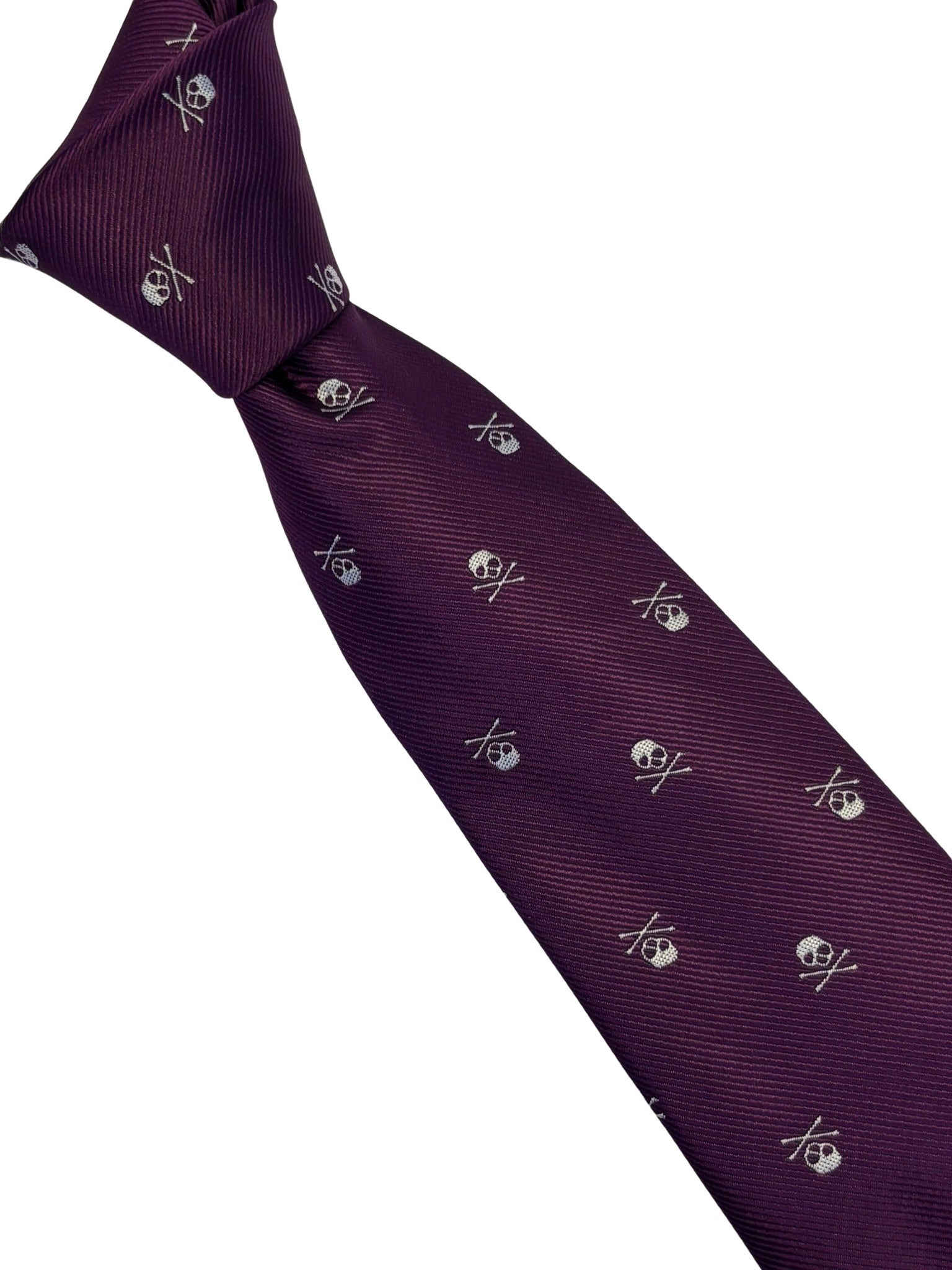 Purple Tie and Pocket Square with Skull and Crossbones