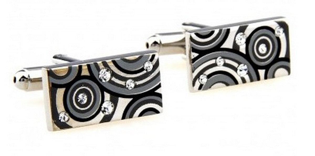 Silver Black and Grey Circular Cufflinks