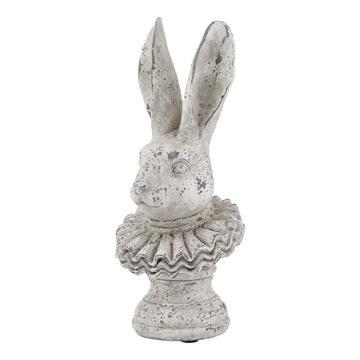 Grey ceramic hare sculpture with hand-detailed ruffle texture, 37 cm tall, elegant stone-effect decor piece  by Sostter at brixbailey.com