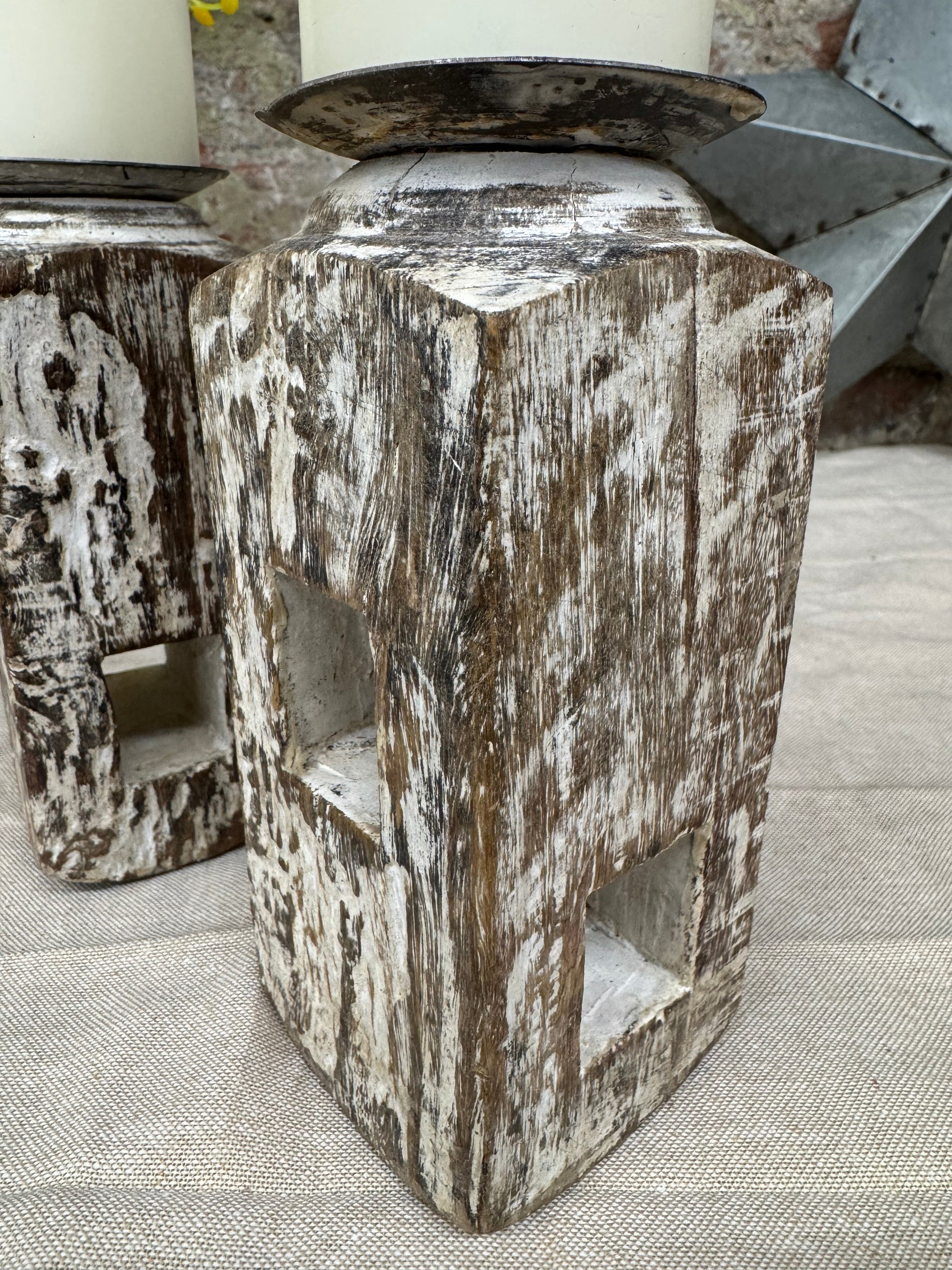 Pair Of Rustic Wooden Candle Holders / Large Church Candle Candlesticks /C