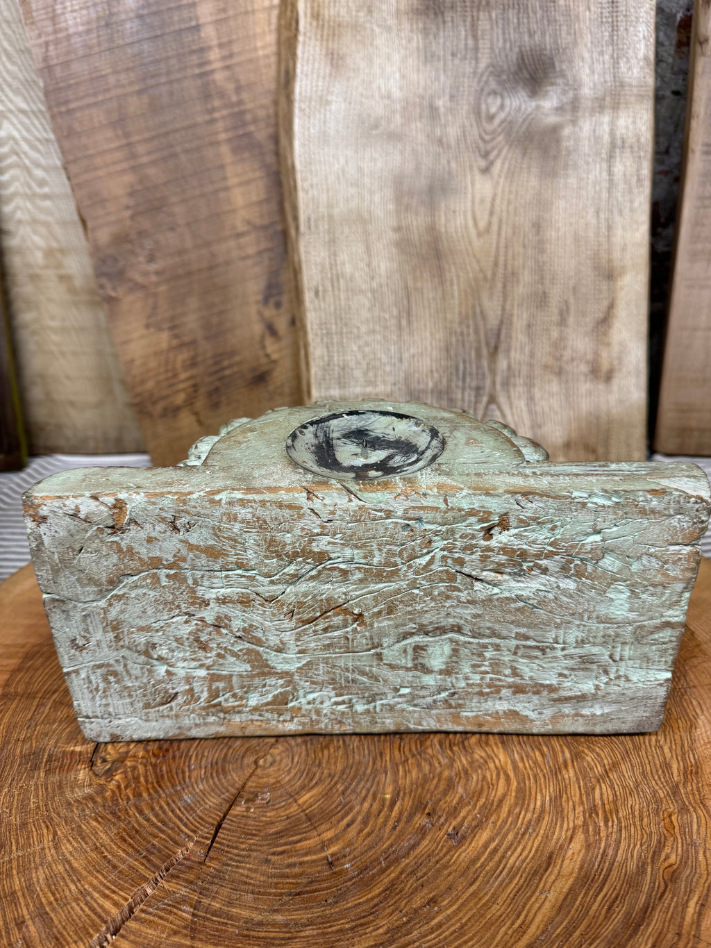 Rustic Church Candle Holder / Indian Pillar Base Holder / Farmhouse Decor Green