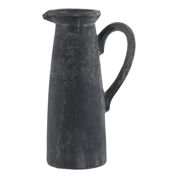 Handcrafted grey ceramic jug with matte finish, minimalist Mediterranean design, 32cm tall, functional art piece by Hill Interiors at brixbailey.com