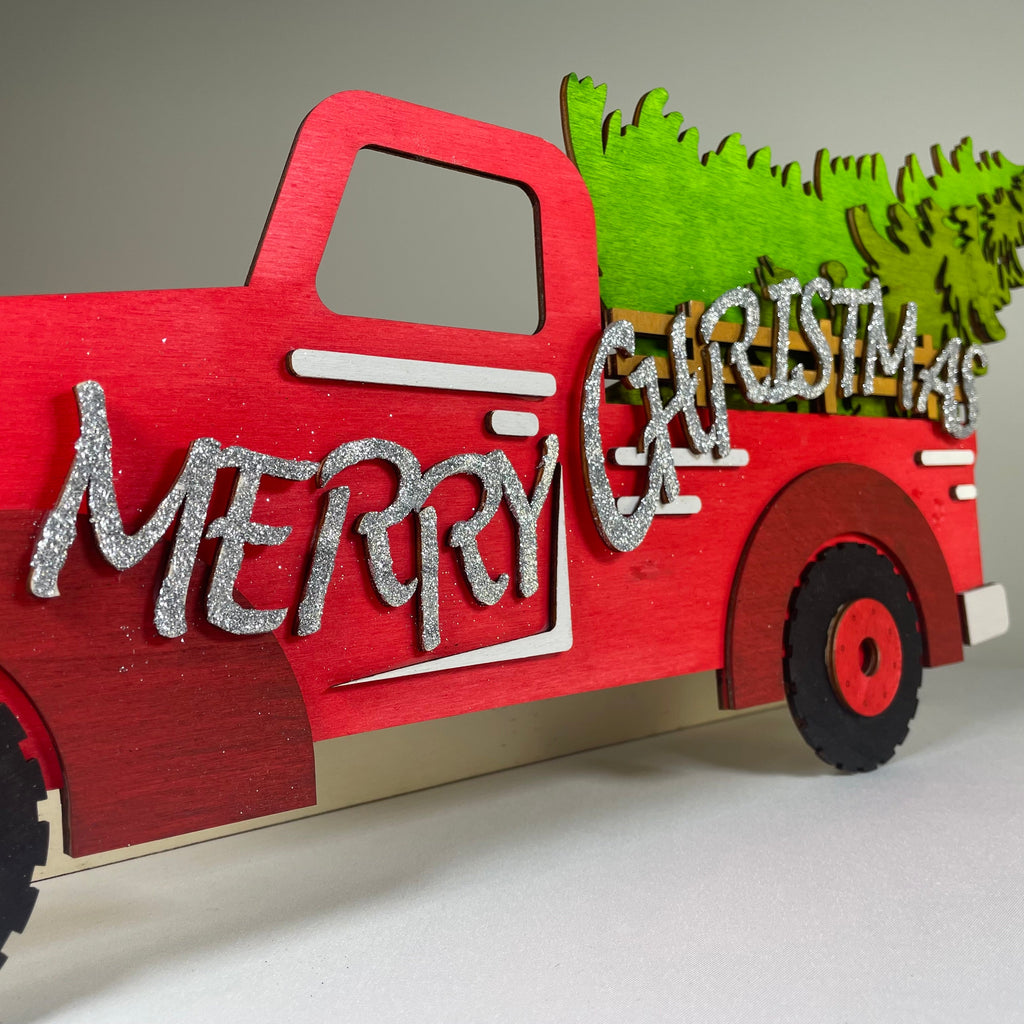 Merry Christmas Truck Tree Sign - Handmade Ornament by Curious Rabbit ®