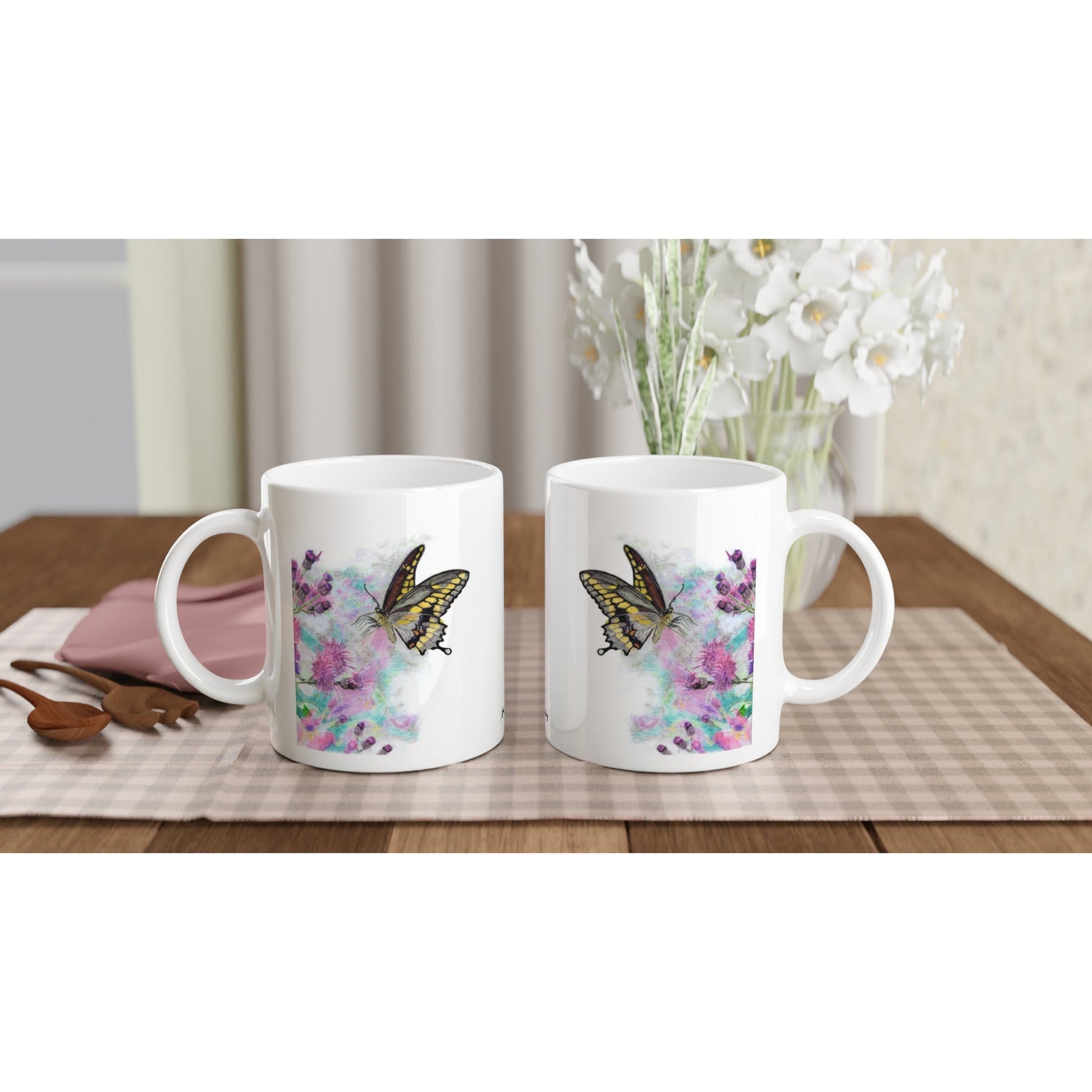 Yellow Butterfly Mug – 11oz Ceramic Wildlife Coffee Cup