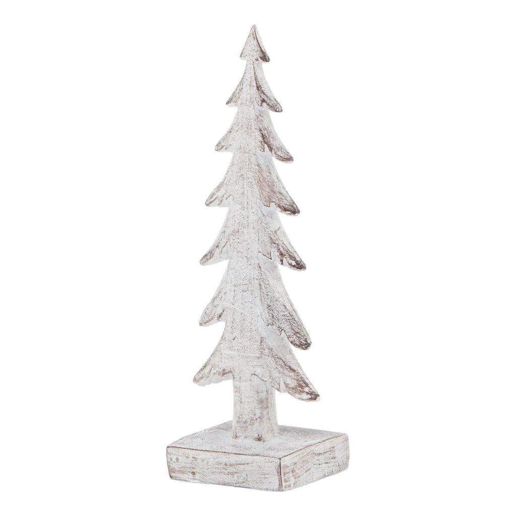 Handcrafted white resin winter tree sculpture with snow-dusted branches, 17cm tall, for holiday decor by Sostter at brixbailey.com