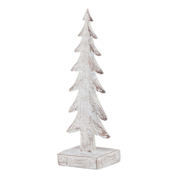 Handcrafted white resin winter tree sculpture with snow-dusted branches, 17cm tall, for holiday decor by Sostter at brixbailey.com