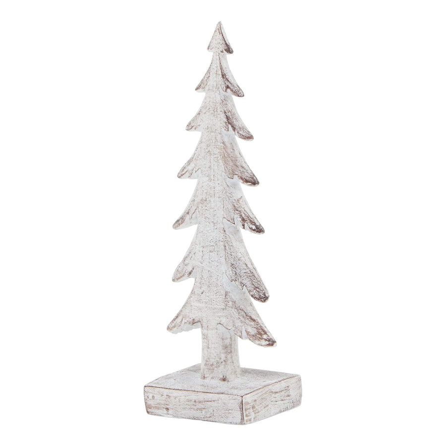 Handcrafted white resin winter tree sculpture with snow-dusted branches, 17cm tall, for holiday decor by Sostter at brixbailey.com