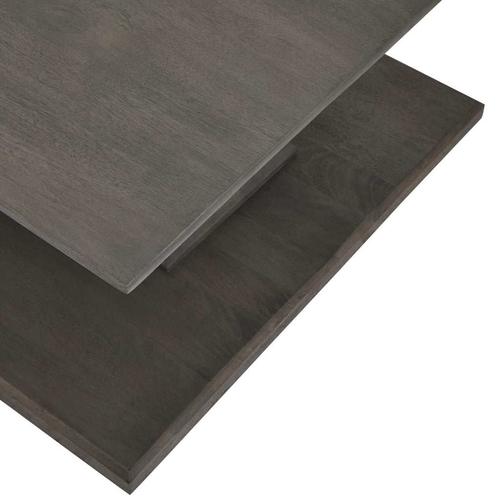 Handcrafted Lucia coffee table in solid acacia wood with chunky modern design and deep grey stain by Sostter at brixbailey.com