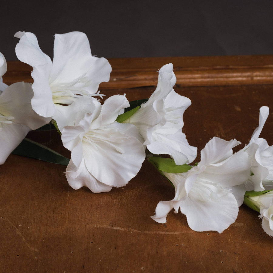 Lifelike white faux gladioli in tall 108cm arrangement, premium plastic stems with realistic florets and foliage by Sostter at brixbailey.com