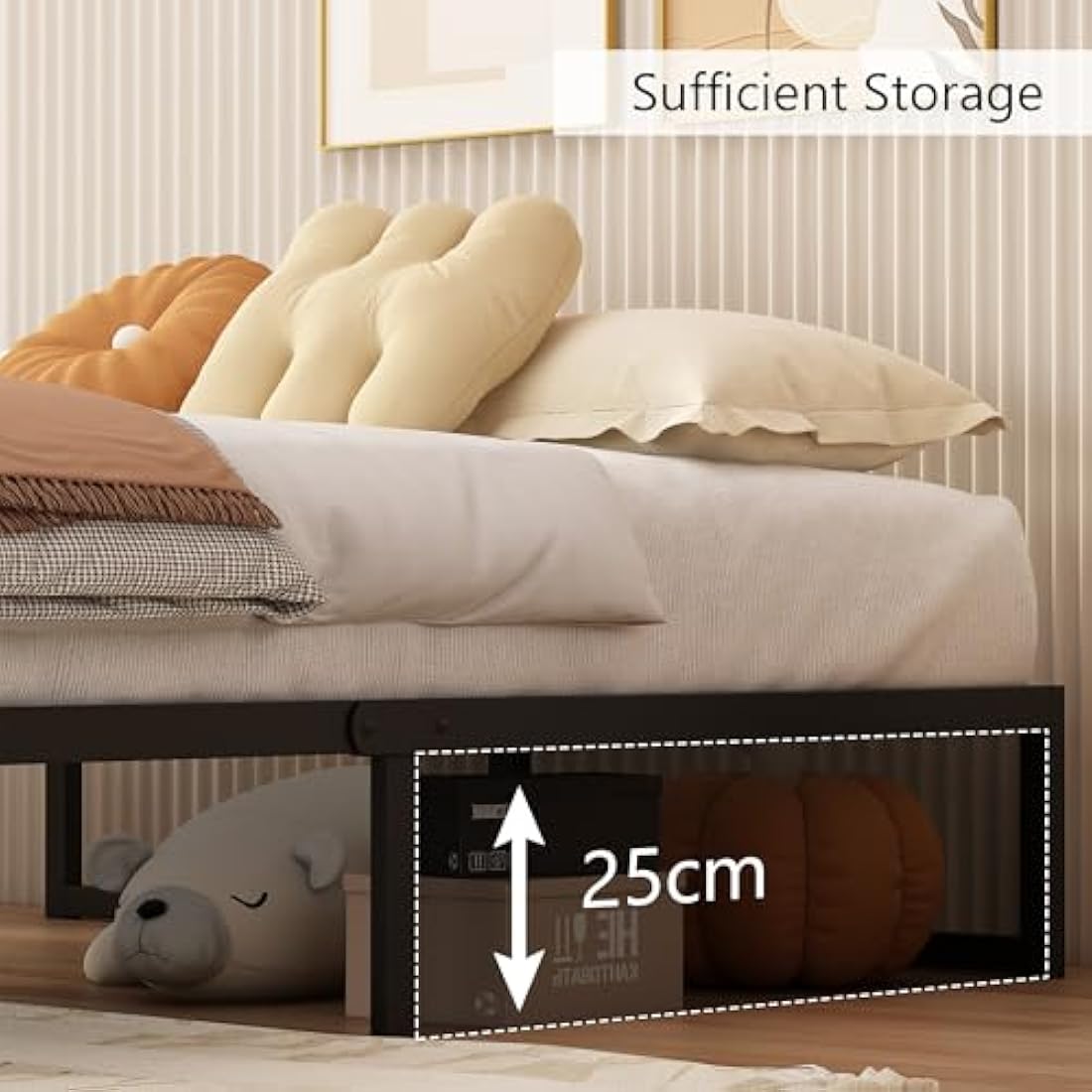 Single Bed Frame 90x190 cm Metal Platform with Steel Slat Support